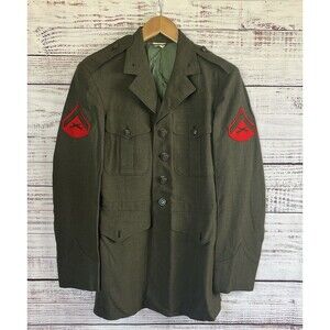 Vintage USMC Dress Service Coat Green 35L  Wool Serge Uniform Jacket Vietnam